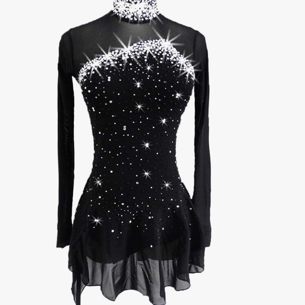 LIUHUO Figure Skating Dress Girls Teens Black Ice Skating Competition Dance Cost